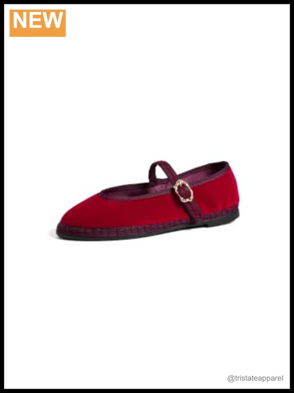 Red Velvet Ballerina Flats Buckle Strap Rubber Sole